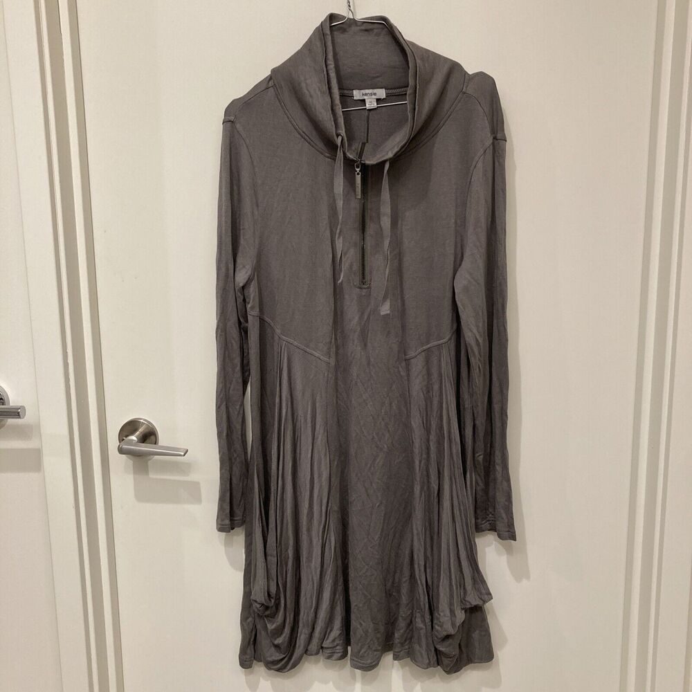 KENSIE Lagenlook Cozy Jersey Shift Dress Cinch Neck Waist to Hem Pockets XL